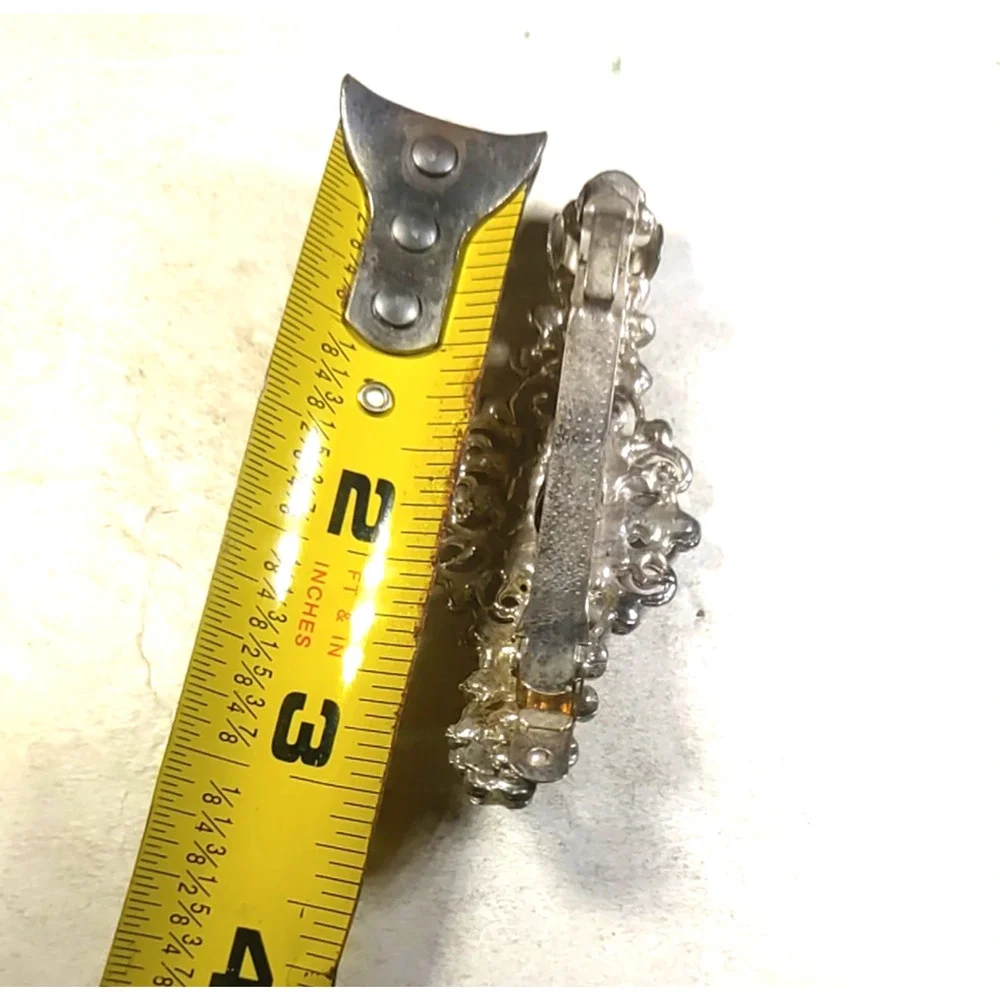 Light Blue Rhinestone Silver Tone Hair Barrette Tension Clip Elegant Feminine